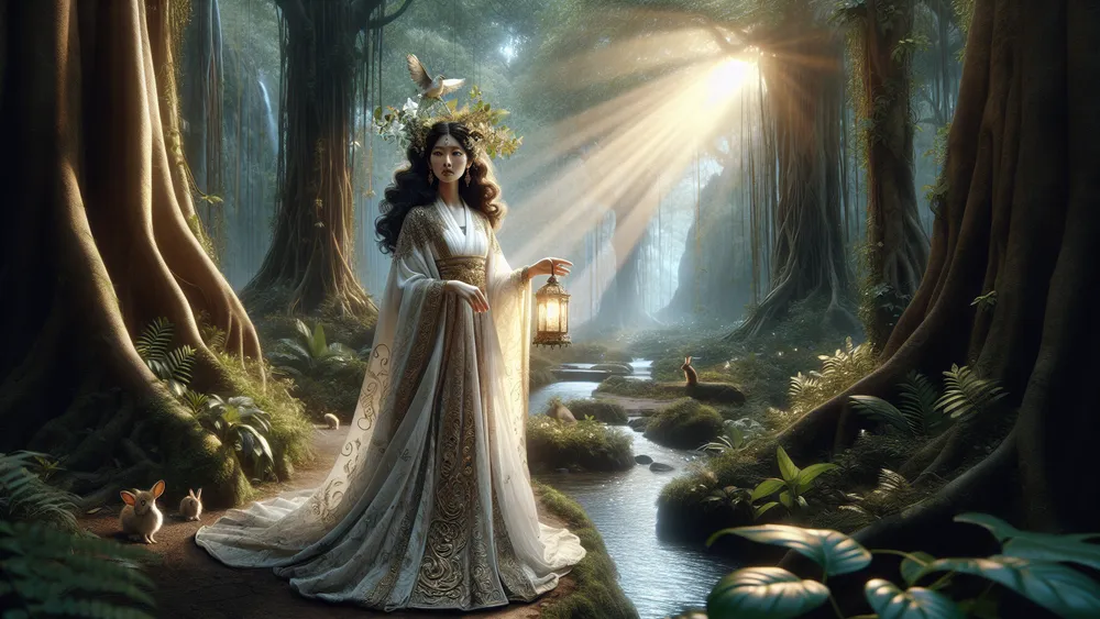 Eileithyia Greek Childbirth Goddess In A Lush Ancient Forest Setting