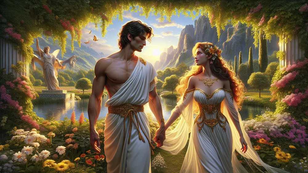 Adonis And Aphrodite In A Lush Greek Landscape