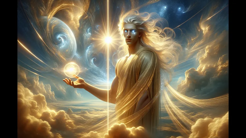 Aether Greek God Of Light Glowing In A Celestial Sky