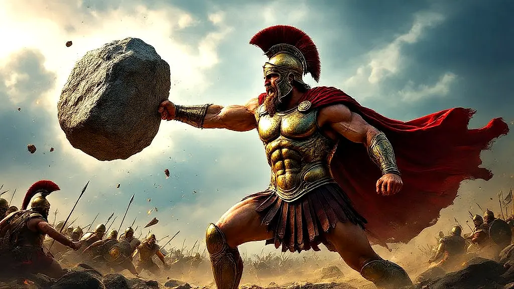 Ajax the Great hurls a massive rock in battle.