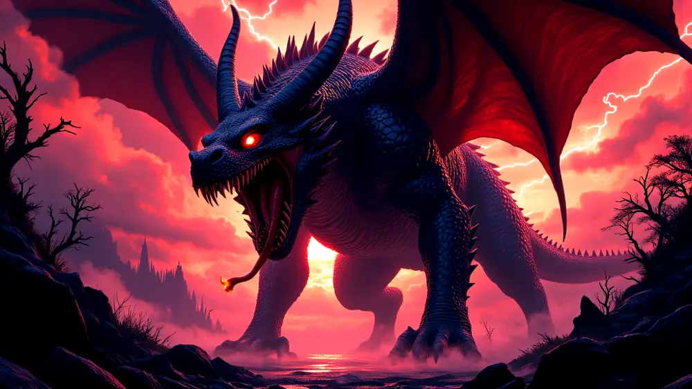 Ala, the Slavic dragon goddess, amidst stormy skies.