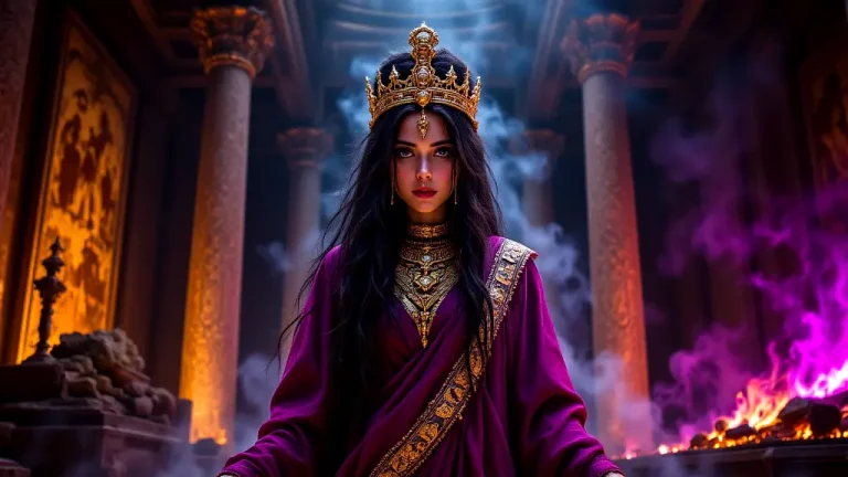 Althaea holding the burning log, deciding Meleager's fate.