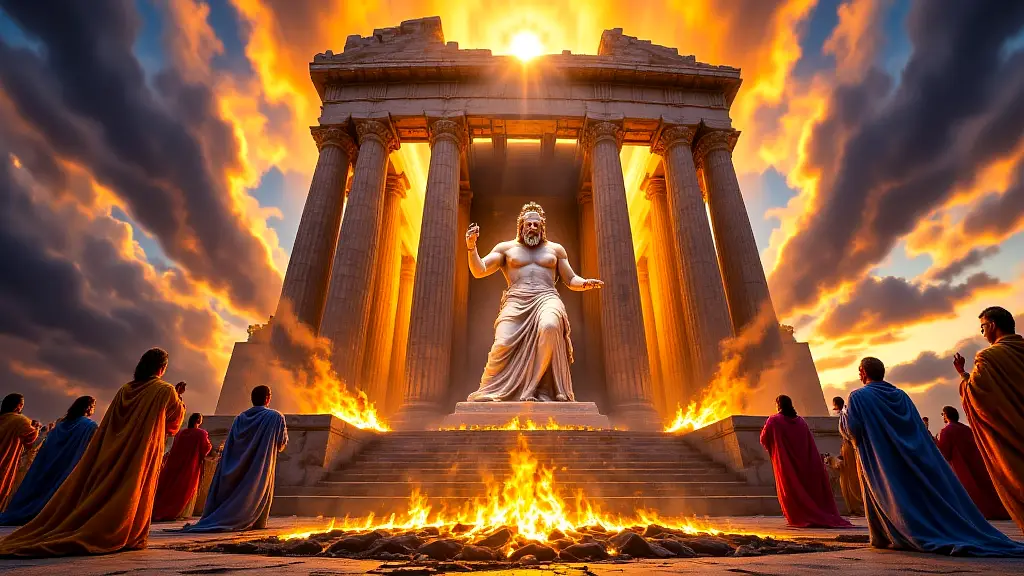 Ancient Greek priests sacrifice to Zeus at Olympieion.