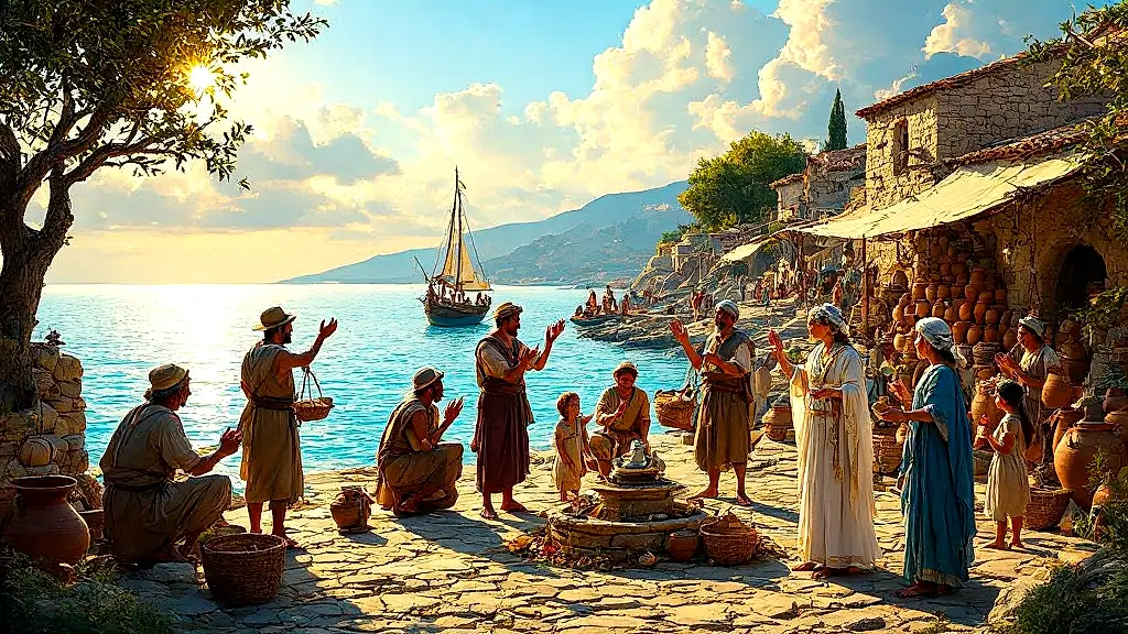 Ancient Greeks celebrating Halcyon Days with rituals and fishing.
