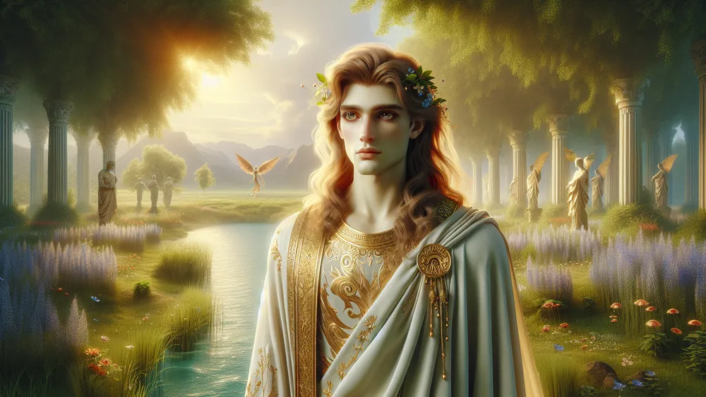 Androgynous Greek God Hermaphroditus In A Serene Ancient Greek Landscape