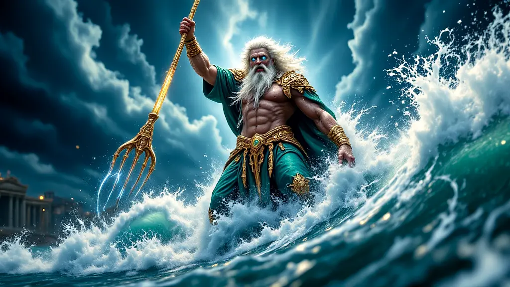 Angry Poseidon floods Attica in divine fury.