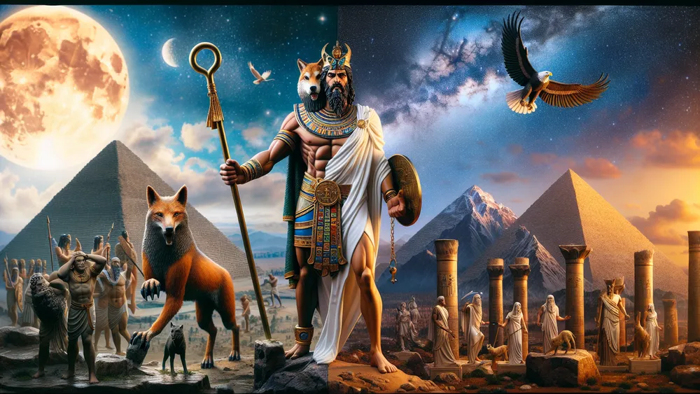 Anubis And Zeus In A Mythological Comparative Analysis Scene