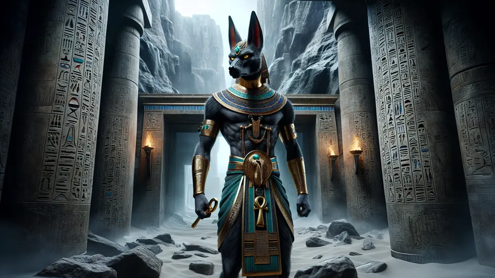 Anubis Egyptian God With A Jackal Head Guards The Underworld Gate