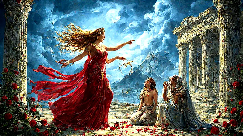 Aphrodite rages as Oracle delivers Psyche’s grim prophecy.
