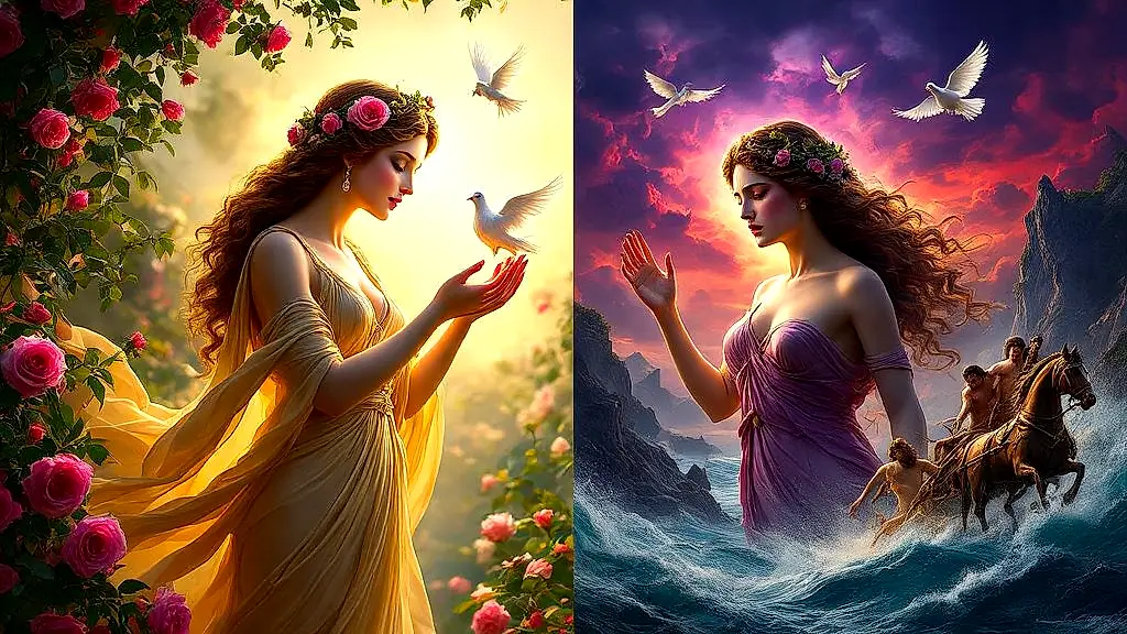 Aphrodite’s dual nature: kindness and fury in Greek myth.