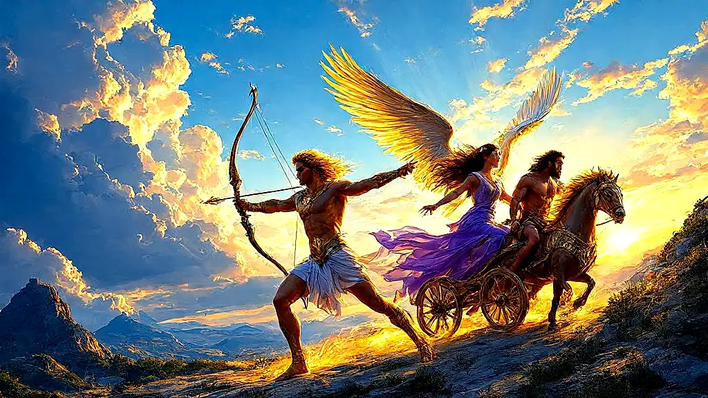 Apollo chases Idas and Marpessa in a divine chariot race.
