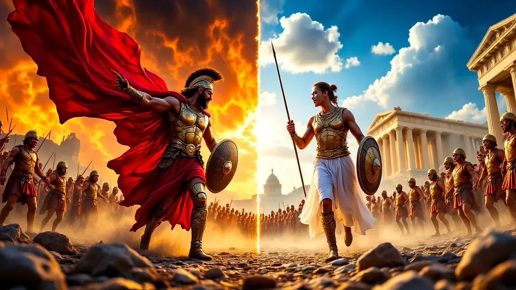 Ares and Athena contrast chaos and wisdom in Greek myth.