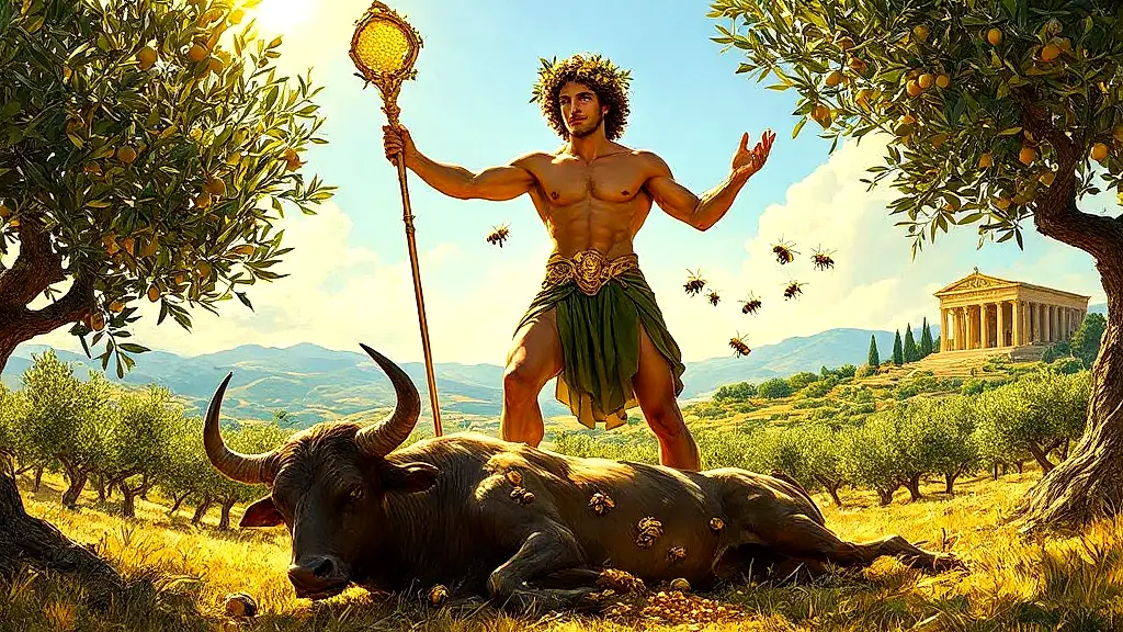 Aristaeus summoning bees from a bull’s carcass.