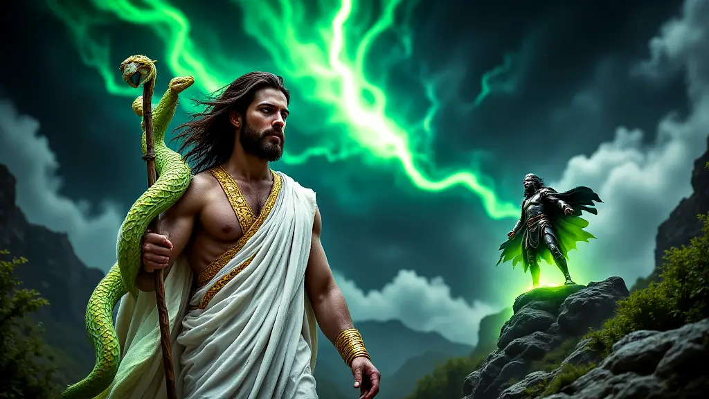 Asclepius revives the dead under Zeus’s storm.