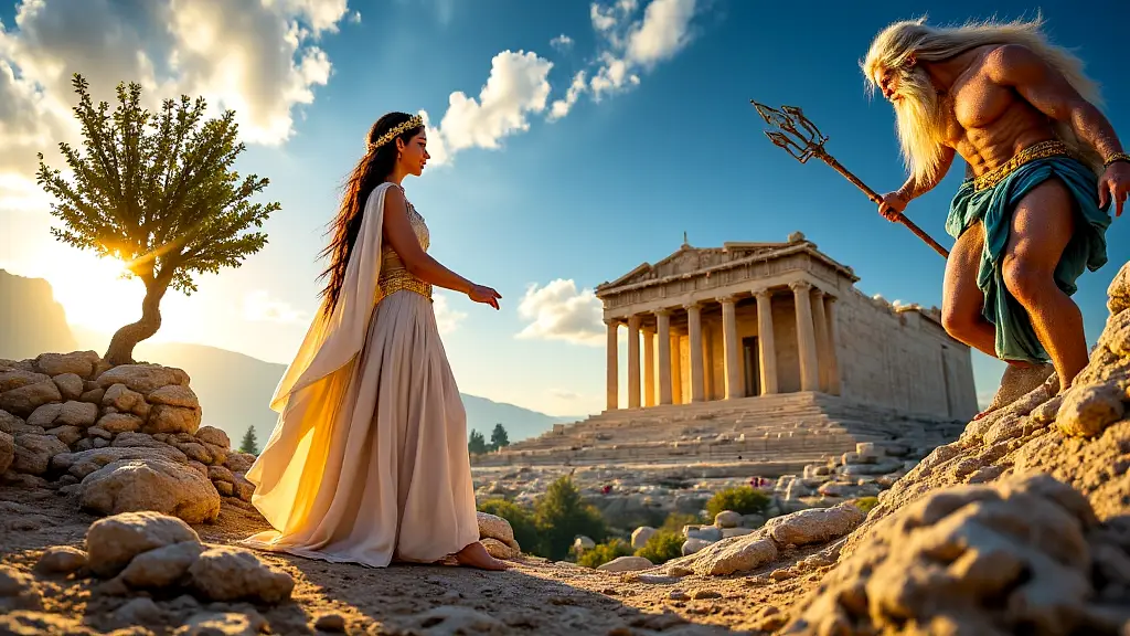 Athena and Poseidon compete for Athens' patronage.