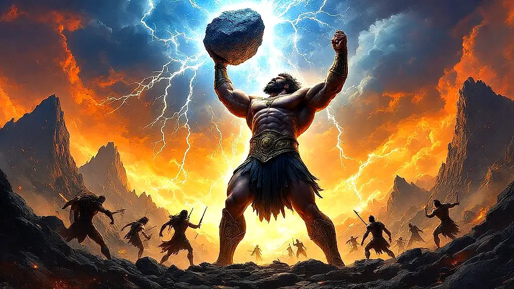 Atlas defiant against Zeus in the Titanomachy.