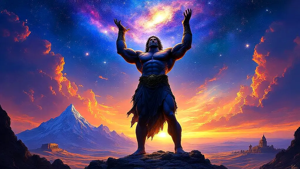 Atlas holding the sky above legendary landmarks.