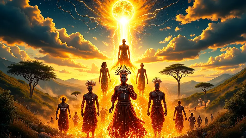 Badimo and nature spirits under Modimo’s celestial gaze.