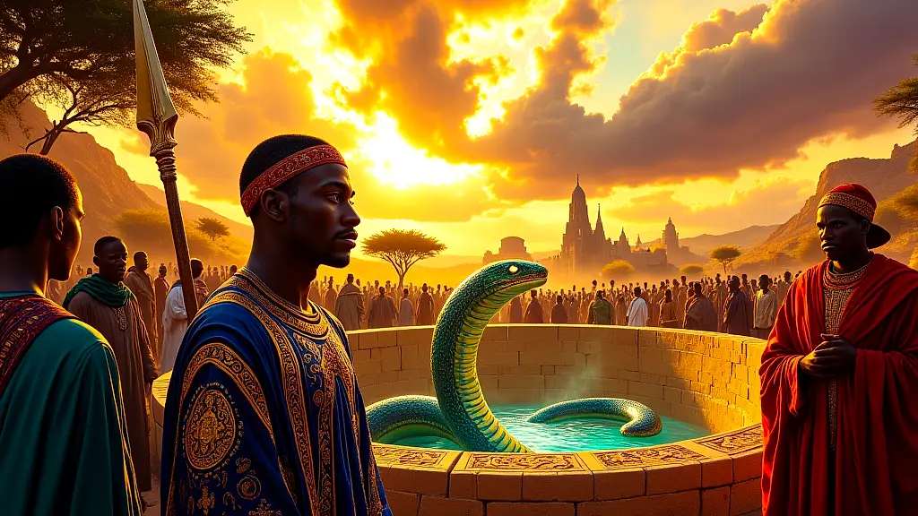 Bayajidda confronts the serpent at Daura’s well.