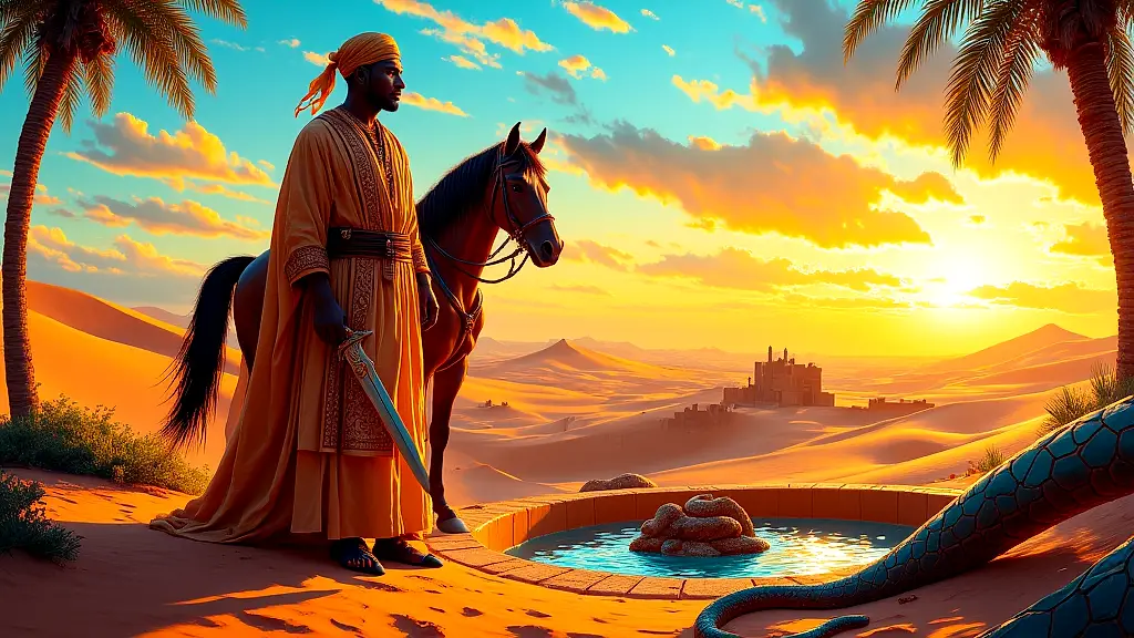 Bayajidda meets the sacred serpent at Daura’s well.