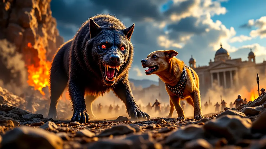 Cerberus vs. Molossian war dog in ancient Greece