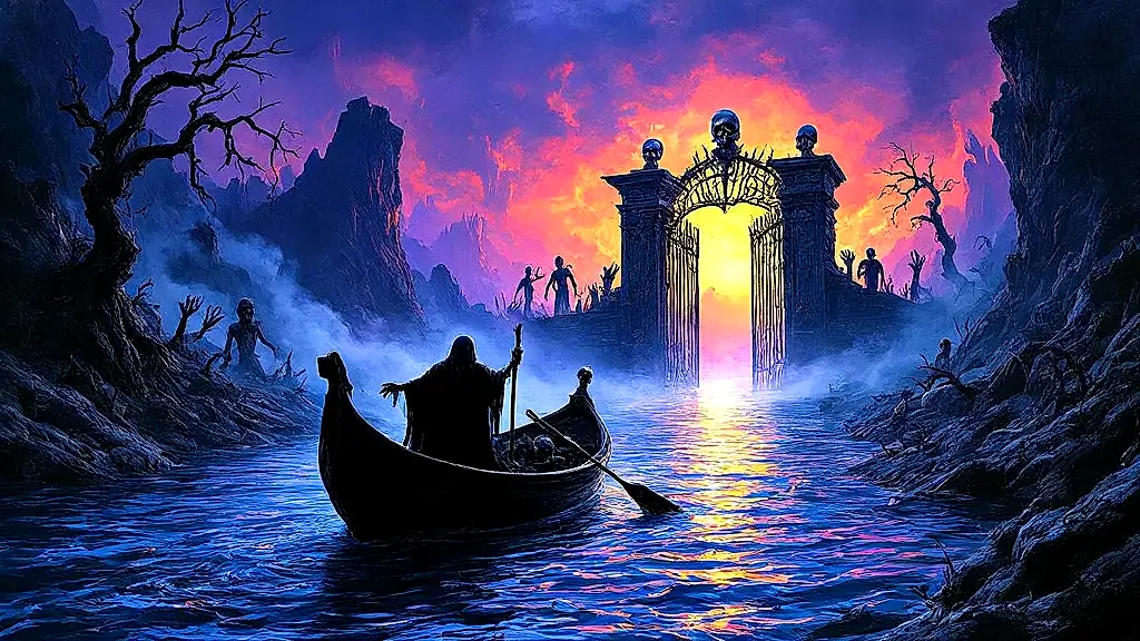 Charon ferries souls across the River Styx to Hades.