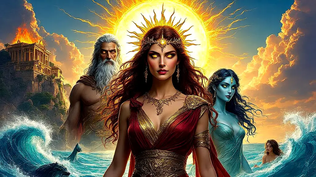 Circe, Helios, and Perse in mythic golden splendor.