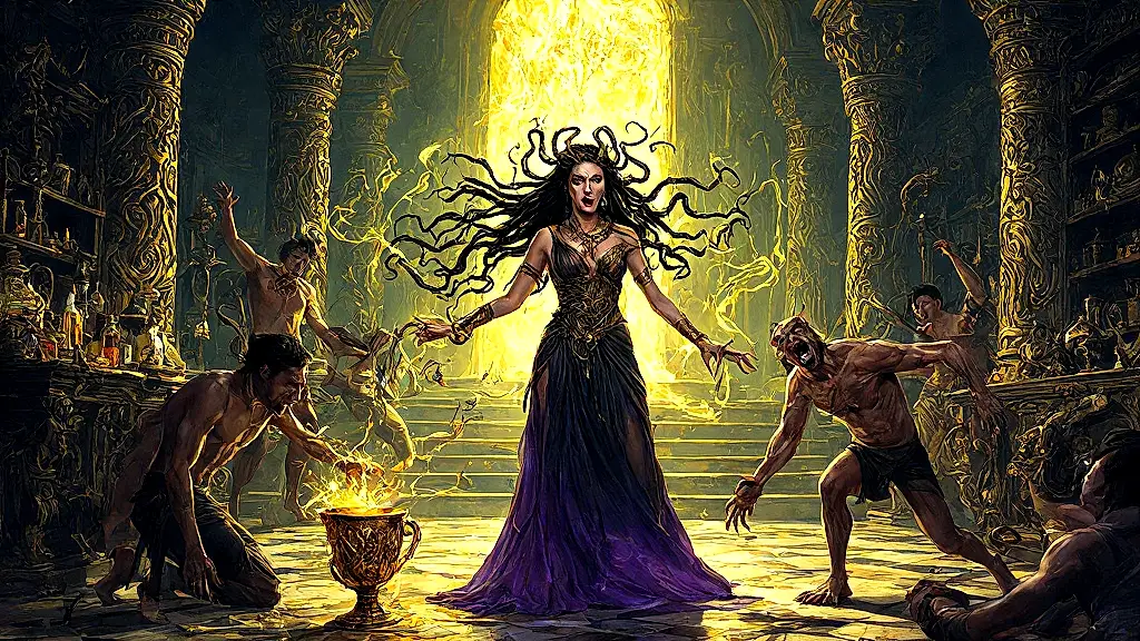 Circe transforms men into animals with dark magic.