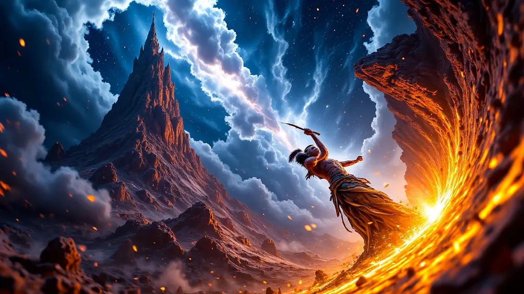 Cronus castrating Uranus as Gaia watches in mythic chaos.