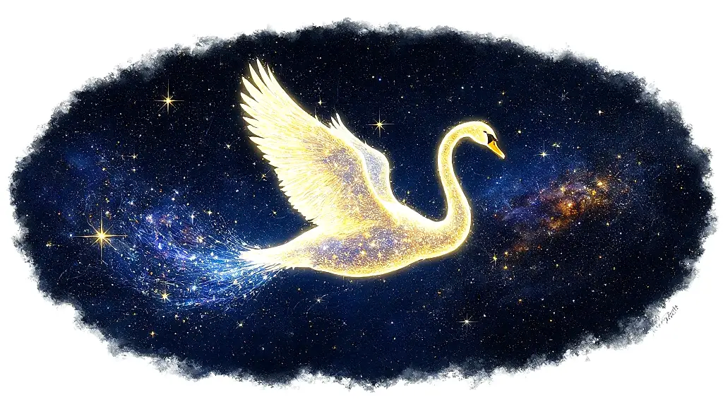 Cygnus constellation as a glowing swan in vibrant night sky.