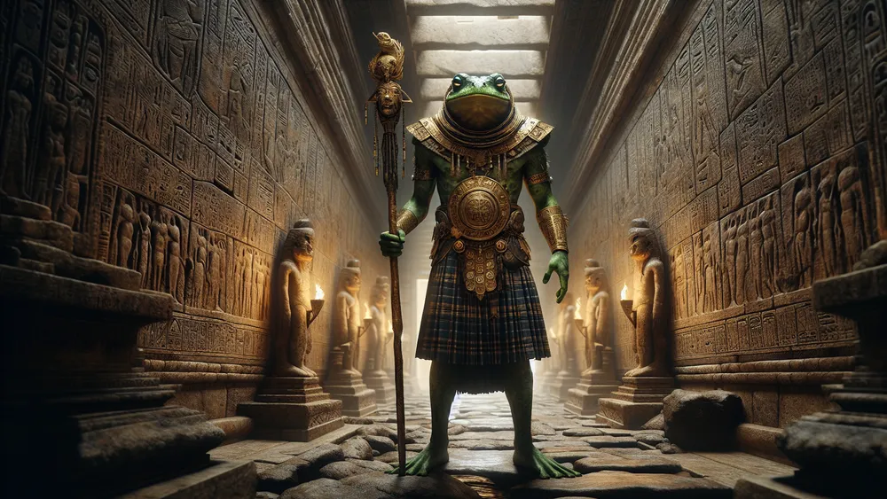 Depiction Of Ancient Egyptian Deity Kek In A Mysterious Temple