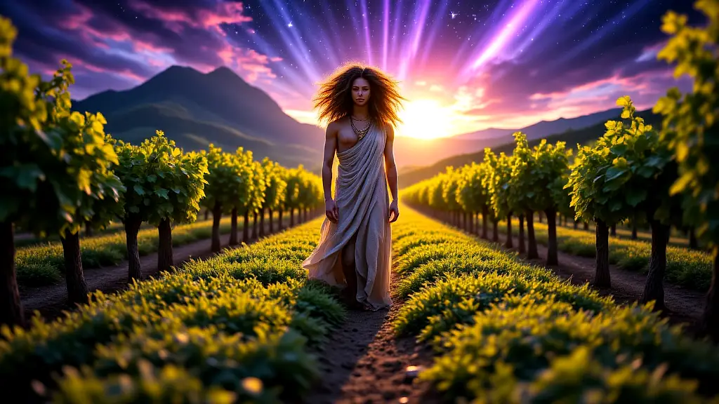 Dionysus transforms lovers into vines and light.