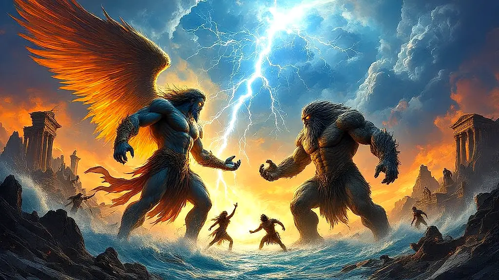 Divine battle between Nephilim, Gigantes, and gods.