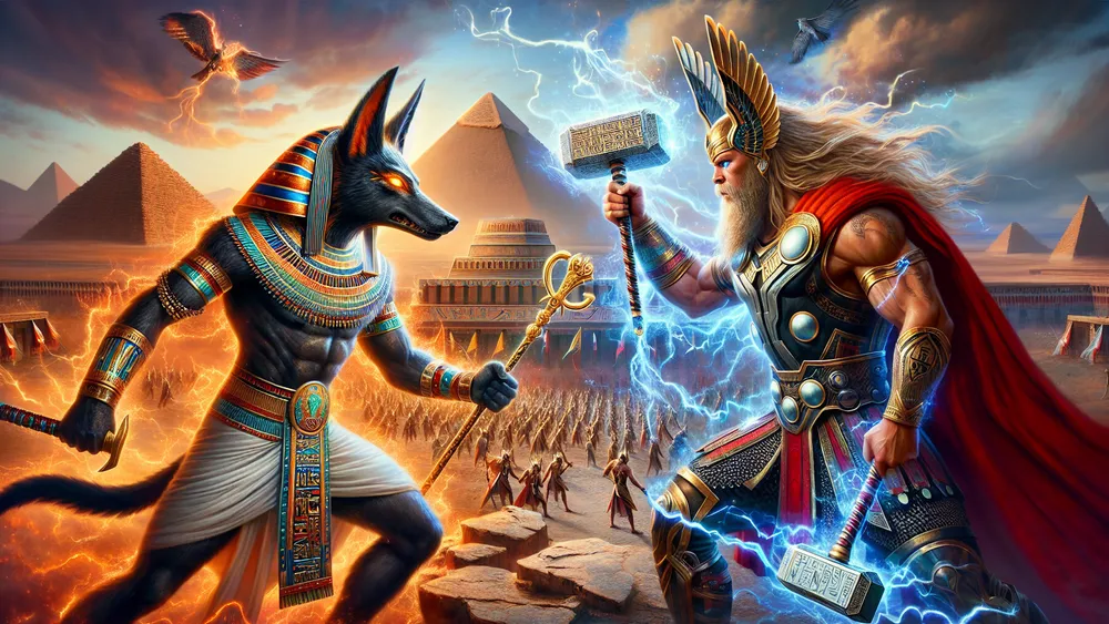 Egyptian God Anubis Clashes With Norse God Thor In An Epic Battle