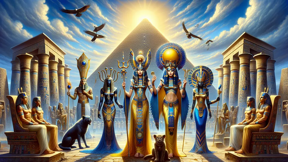 Egyptian Gods And Key Numbers In Vibrant Detailed Mythology Scene