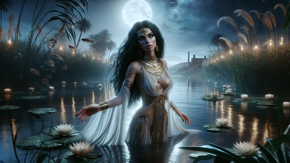 Egyptian Siren El Naddaha Beckoning From The Moonlit Nile
