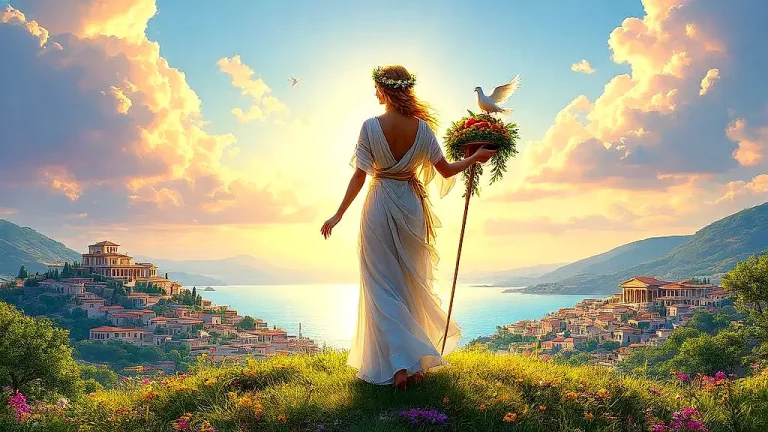 Eirene, Greek goddess of peace, holding cornucopia and scepter.