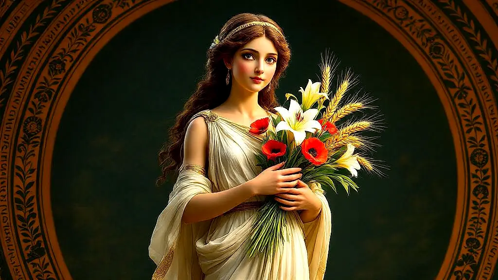 Elpis, Greek goddess of hope, holding flowers on ancient lekythos.
