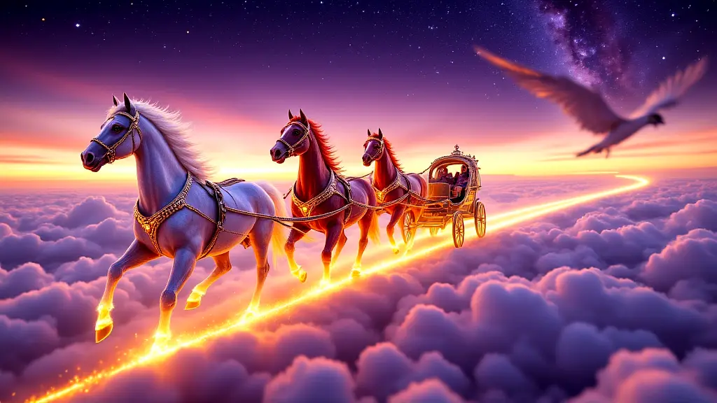 Eos' divine horses Lampus and Phaethon heralding dawn.
