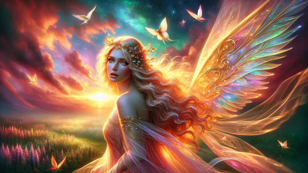 Eos Greek Goddess Of Dawn In A Radiant Dawn Landscape