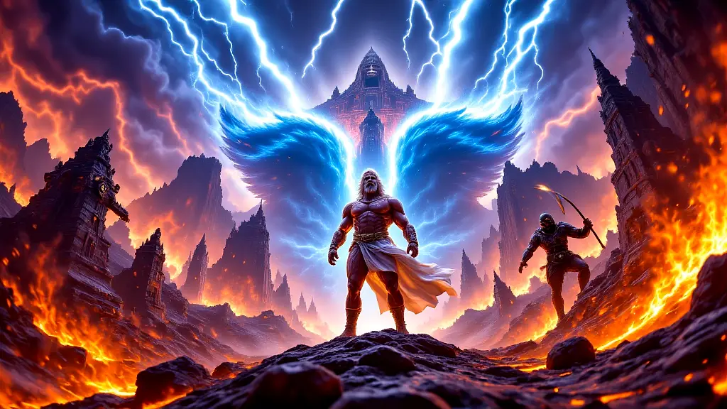 Epic battle between Olympian gods and Titans in Greek mythology.