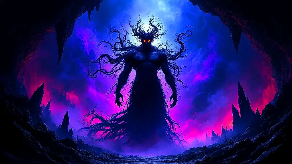 Erebus, primordial darkness, looms in the underworld's abyss.