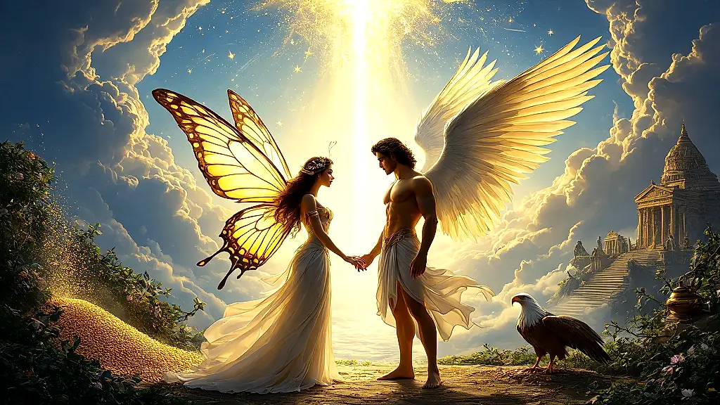Eros and Psyche myth, love and soul in vibrant divine trials.