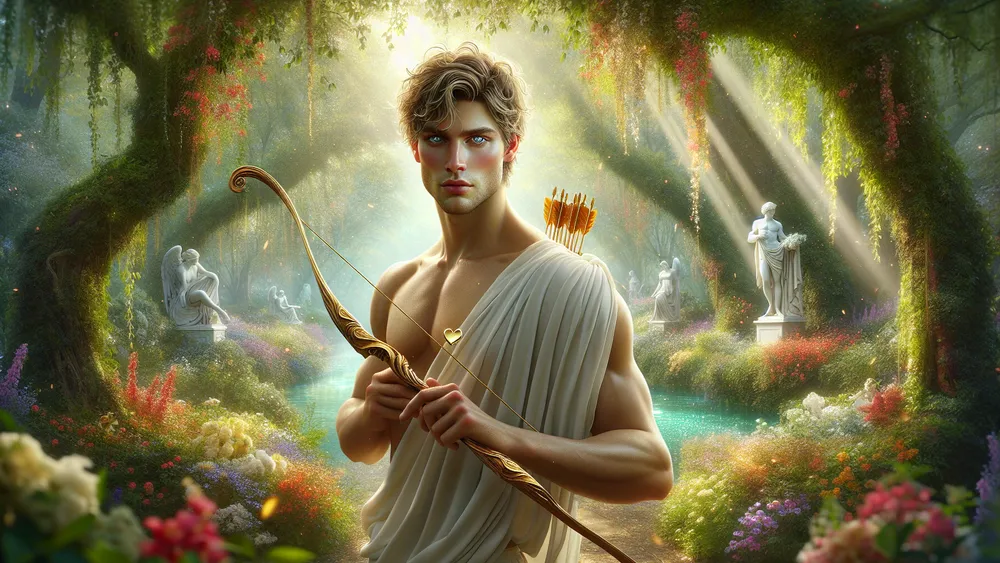 Eros Greek God Of Love In An Enchanted Garden