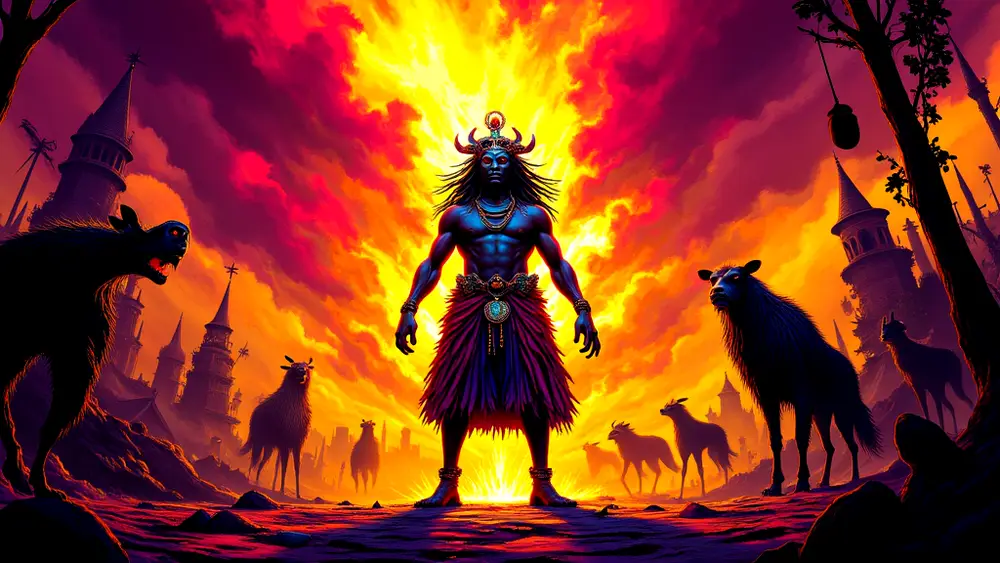 Eshu Yoruba Trickster God Standing At Mystical Crossroads