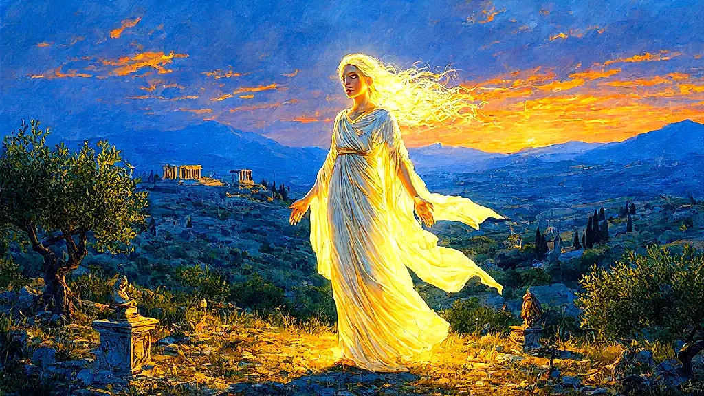 Ethereal Elpis, Greek hope personified, glows at twilight.