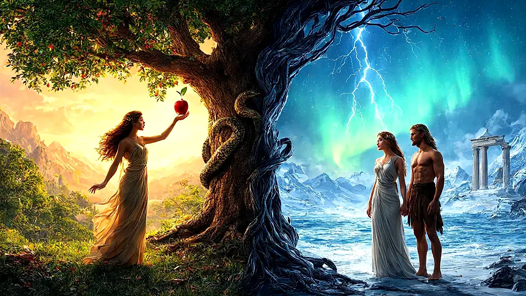 Eve, Pandora, and Norse first humans compared mythologically.