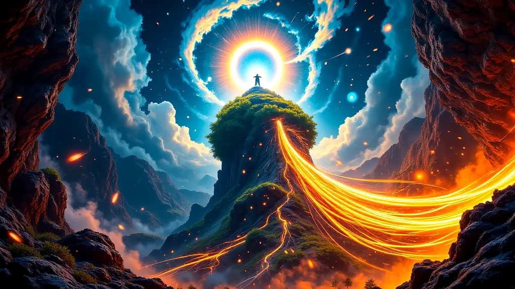 Gaia and Uranus emerge from primordial chaos in Greek creation myth.