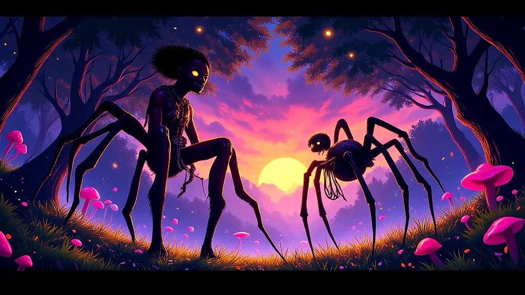 Gizo and Anansi meet in a mystical spider duel.