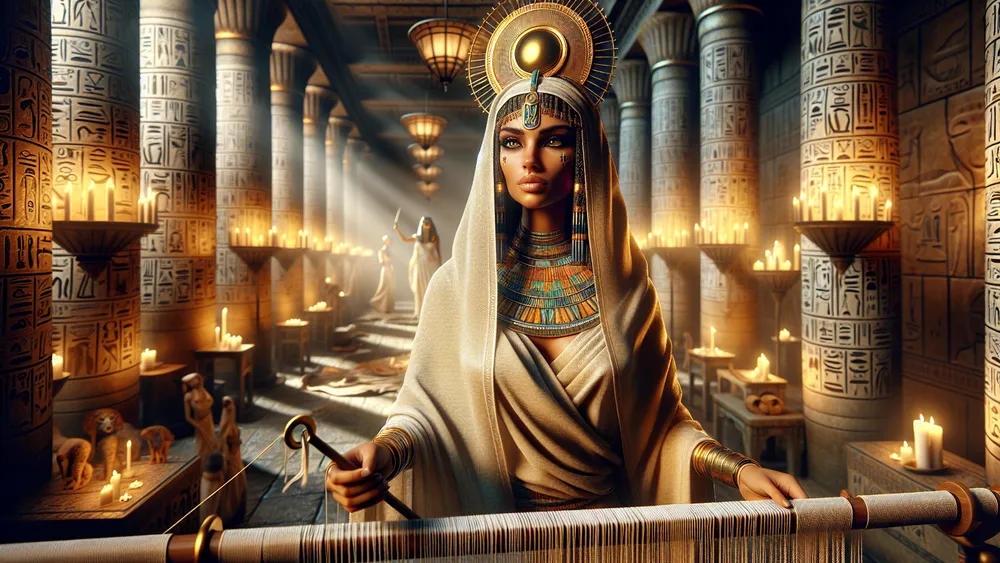 Goddess Tayet Weaving In An Ancient Egyptian Temple